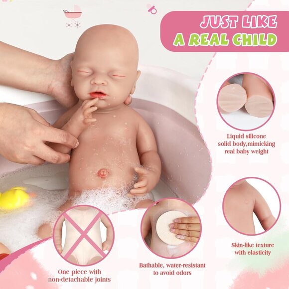 🆕16inch Full Body Silicone Baby Doll Girl Stress-Relief Toy Closed Eye Baby - Picture 5 of 6